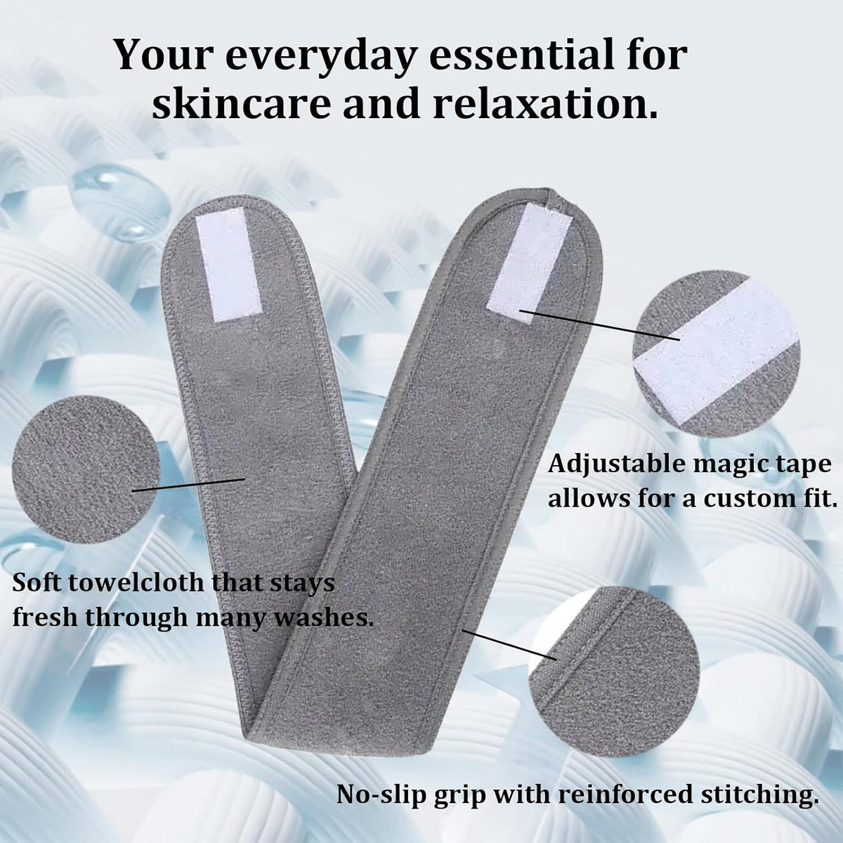 4 Pack Adjustable Makeup Headbands – Non-Slip Spa Facial Headband & Facial Hair Wrap, Adjustable Washable Towel for Shower, Yoga, Gym, Salon & Home Use (Fits All), HZFD-BB