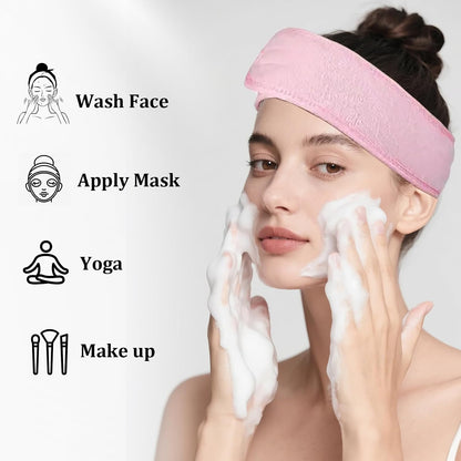 4 Pack Adjustable Makeup Headbands – Non-Slip Spa Facial Headband & Facial Hair Wrap, Adjustable Washable Towel for Shower, Yoga, Gym, Salon & Home Use (Fits All), HZFD-BB