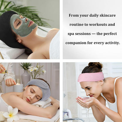 4 Pack Adjustable Makeup Headbands – Non-Slip Spa Facial Headband & Facial Hair Wrap, Adjustable Washable Towel for Shower, Yoga, Gym, Salon & Home Use (Fits All), HZFD-BB