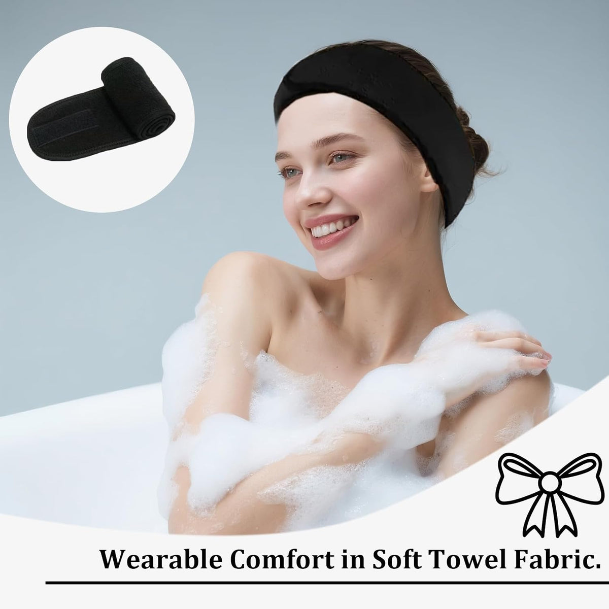 4 Pack Adjustable Makeup Headbands – Non-Slip Spa Facial Headband & Facial Hair Wrap, Adjustable Washable Towel for Shower, Yoga, Gym, Salon & Home Use (Fits All), HZFD-BB