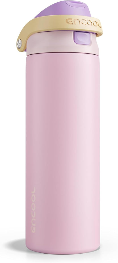 Leakproof Insulated Water Bottle with Straw Dual-Sip Water Bottle Bag-Safe Design for Work, Commute & Gym – Keeps Drinks Cold All Day, 24 oz, Peach Purple