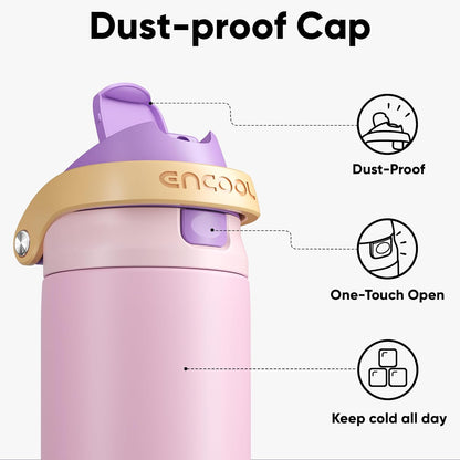 Leakproof Insulated Water Bottle with Straw Dual-Sip Water Bottle Bag-Safe Design for Work, Commute & Gym – Keeps Drinks Cold All Day, 24 oz, Peach Purple