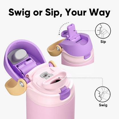 Leakproof Insulated Water Bottle with Straw Dual-Sip Water Bottle Bag-Safe Design for Work, Commute & Gym – Keeps Drinks Cold All Day, 24 oz, Peach Purple