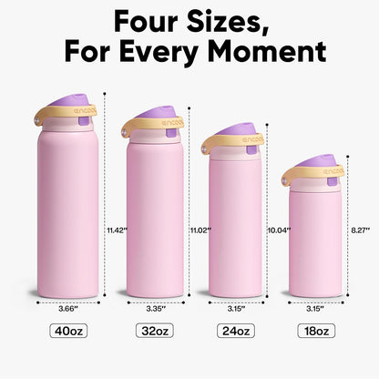 Leakproof Insulated Water Bottle with Straw Dual-Sip Water Bottle Bag-Safe Design for Work, Commute & Gym – Keeps Drinks Cold All Day, 24 oz, Peach Purple