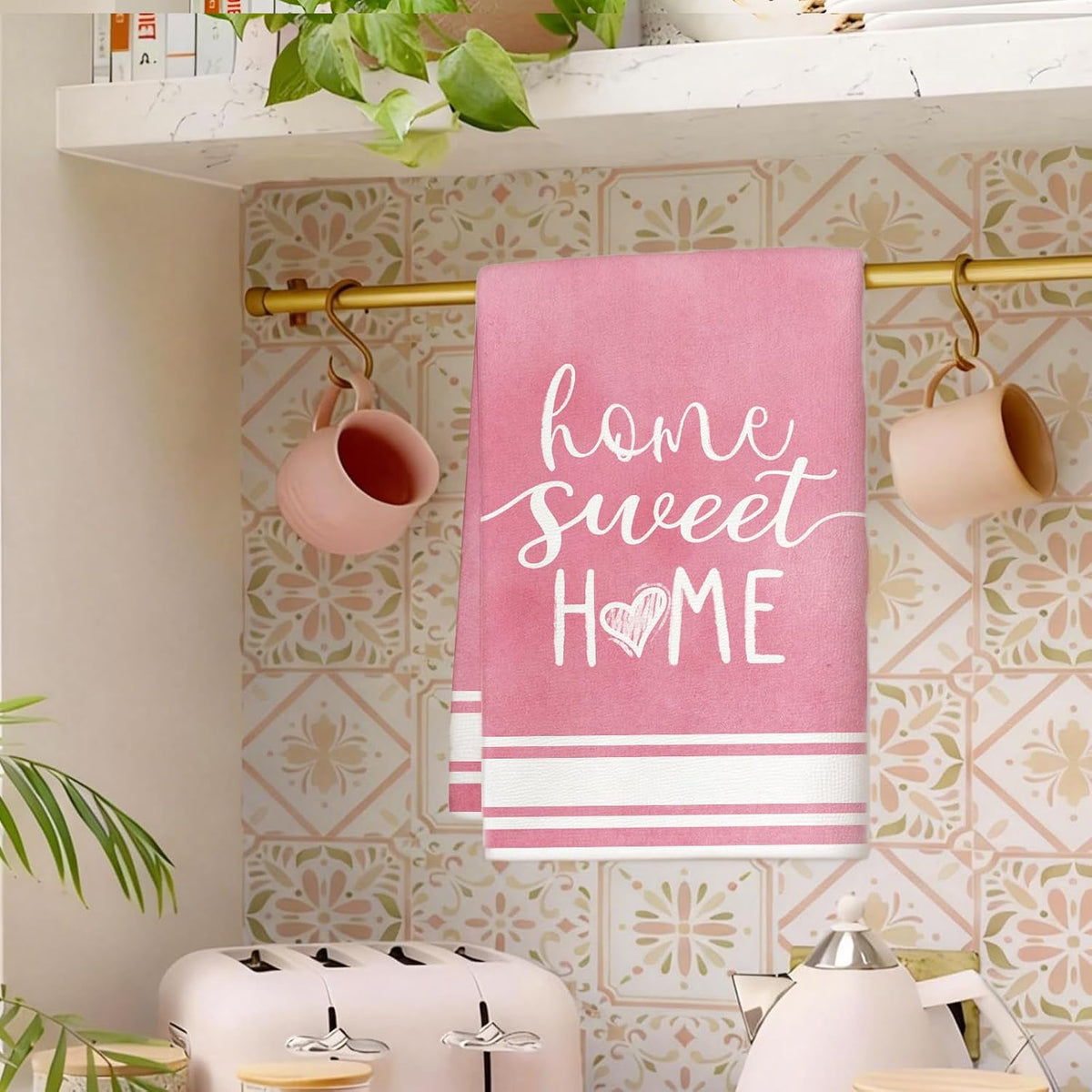 Summer Pink Tulips Floral Kitchen Towels, Spring Lavender Dish Towels Set of 2, Spring Butterfly Flowers 18 x 26 Inch Hand Towel Quick Drying Dishcloth Decor for Kitchen Bathroom Home