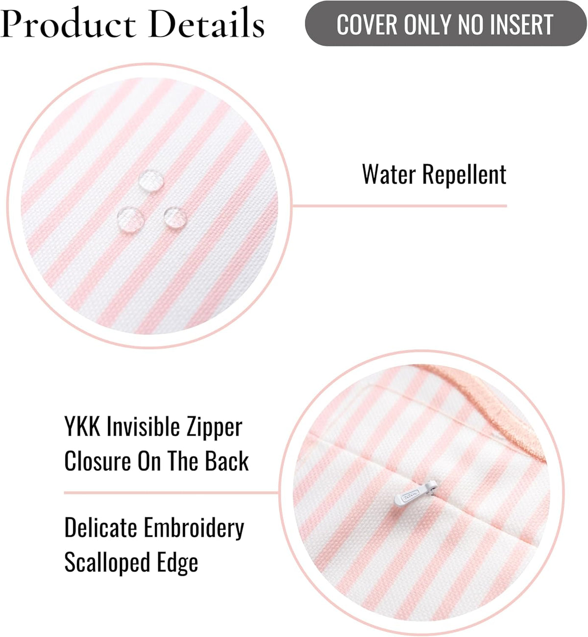 Coastal Patio Indoor Outdoor Scalloped Lumbar Pillow Cover Only, 12"x20" Water Repellent for Backyard, Couch, Blush Pink Print Stripes