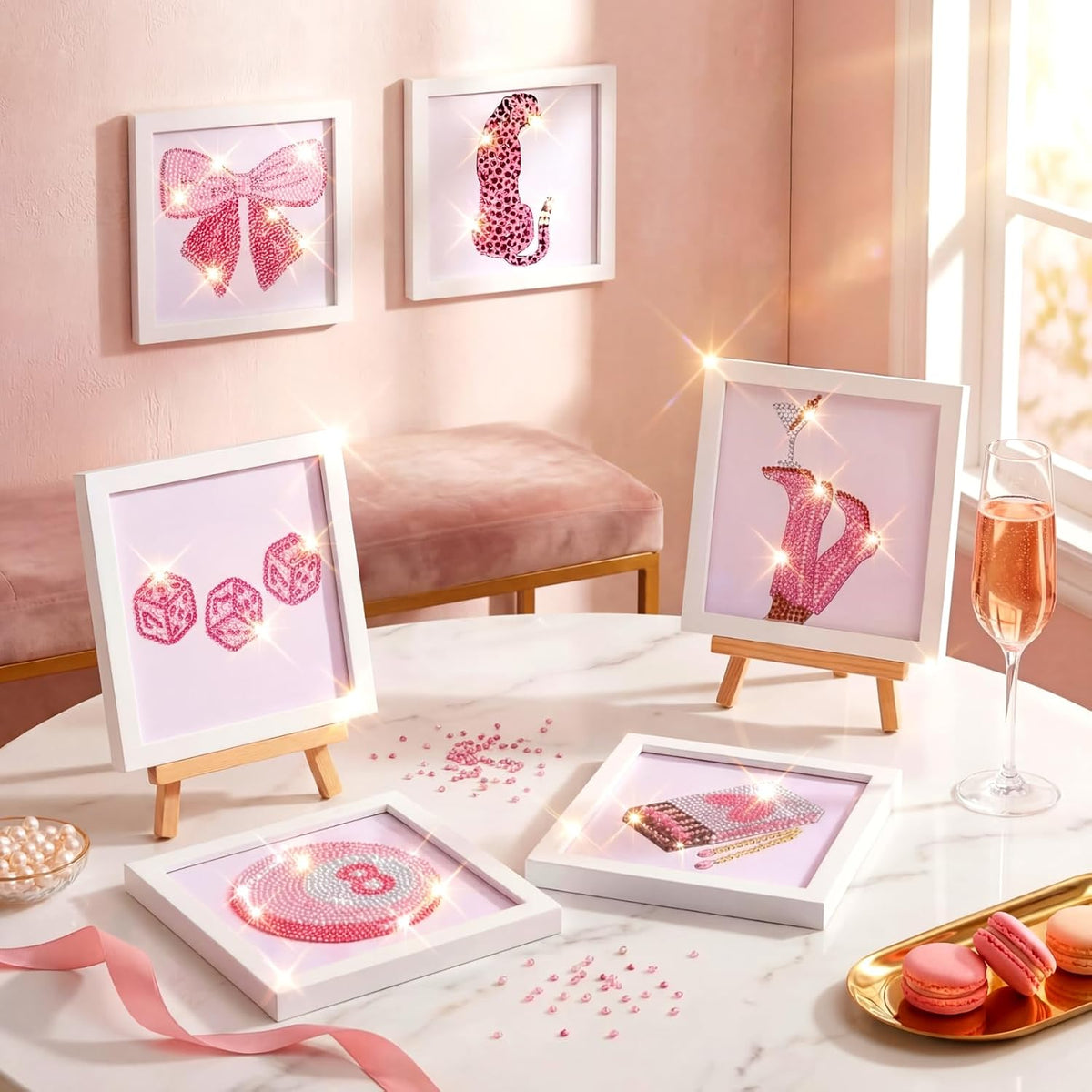 6 Pack Pink Diamond Painting, 6.7" All-Drill Special Shape 5D Art