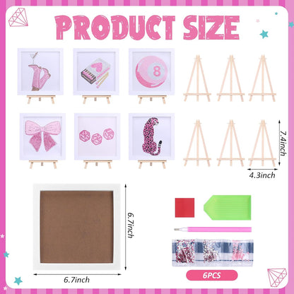 6 Pack Pink Diamond Painting, 6.7" All-Drill Special Shape 5D Art