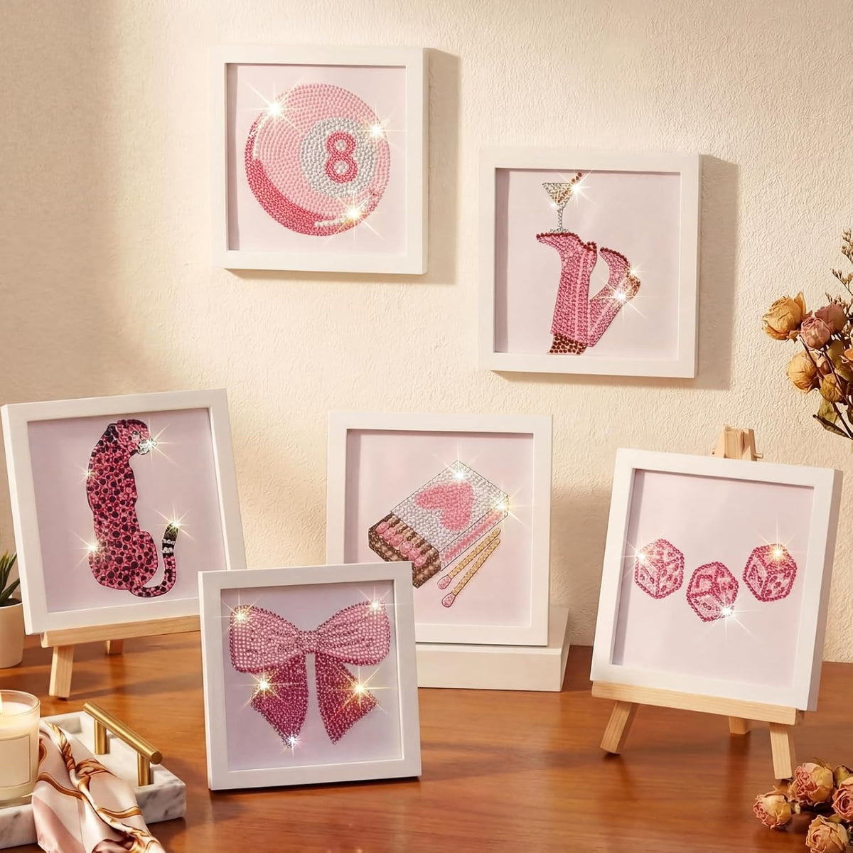 6 Pack Pink Diamond Painting, 6.7" All-Drill Special Shape 5D Art