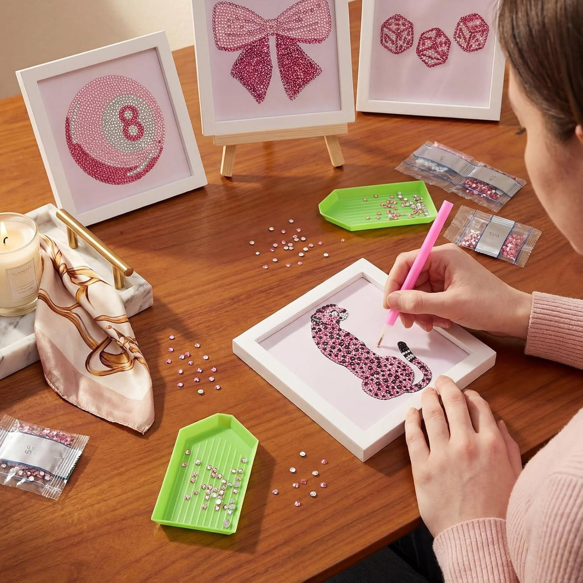 6 Pack Pink Diamond Painting, 6.7" All-Drill Special Shape 5D Art