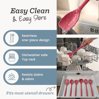 Starpack Like a Boss XL Silicone Cooking Utensils Set (6-Piece, 13.5") - LFGB Certified, 600°F Heat Resistant, BPA-Free - Heavy-Duty Steel Core, Dishwasher Safe - for Nonstick Cookware, Earthy Pink
