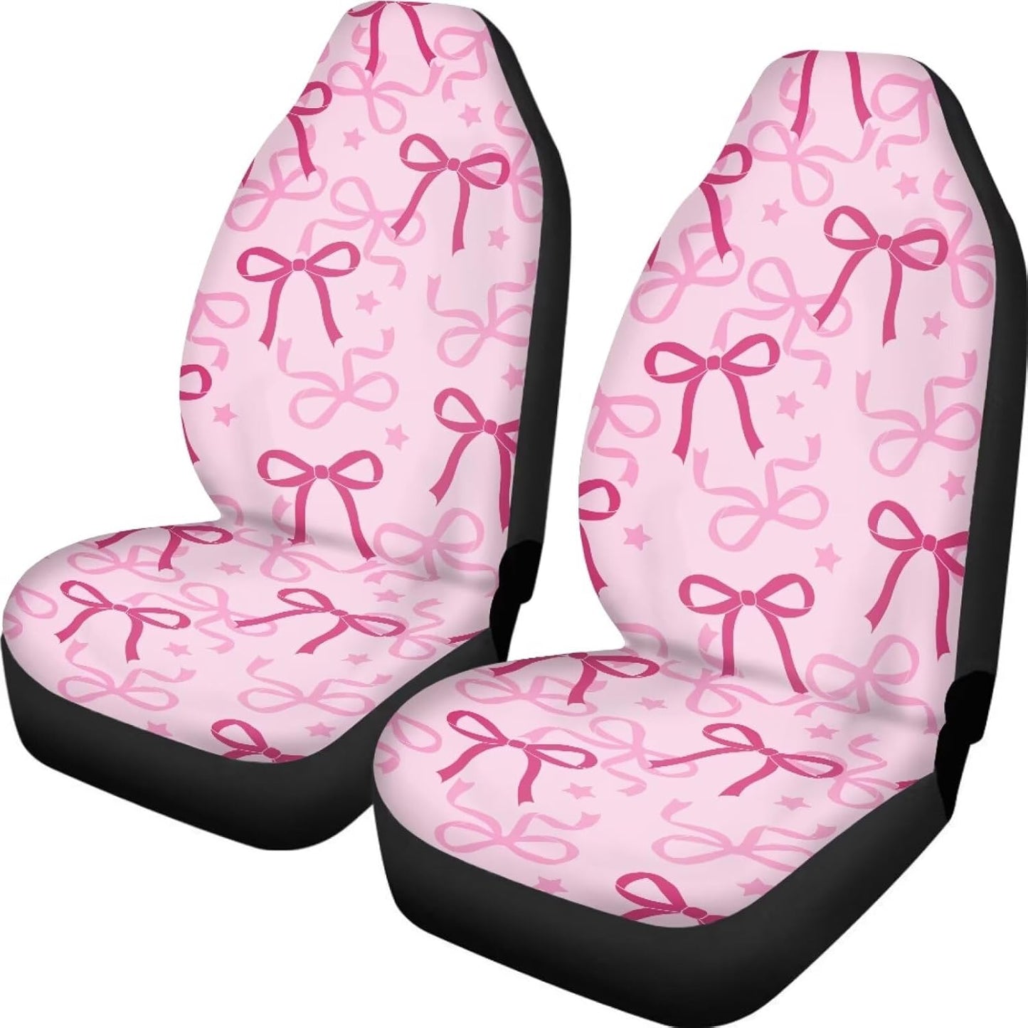 Pink Bow Print Car Seat Covers Front Seats Only for Women, 2 Piece Universal Washable High Back Bucket Seat Covers for Most Cars SUV Trucks, Cute Car Accessories for Girly Interior
