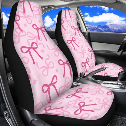 Pink Bow Print Car Seat Covers Front Seats Only for Women, 2 Piece Universal Washable High Back Bucket Seat Covers for Most Cars SUV Trucks, Cute Car Accessories for Girly Interior