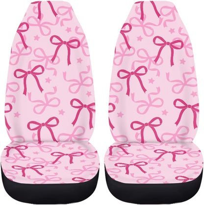 Pink Bow Print Car Seat Covers Front Seats Only for Women, 2 Piece Universal Washable High Back Bucket Seat Covers for Most Cars SUV Trucks, Cute Car Accessories for Girly Interior