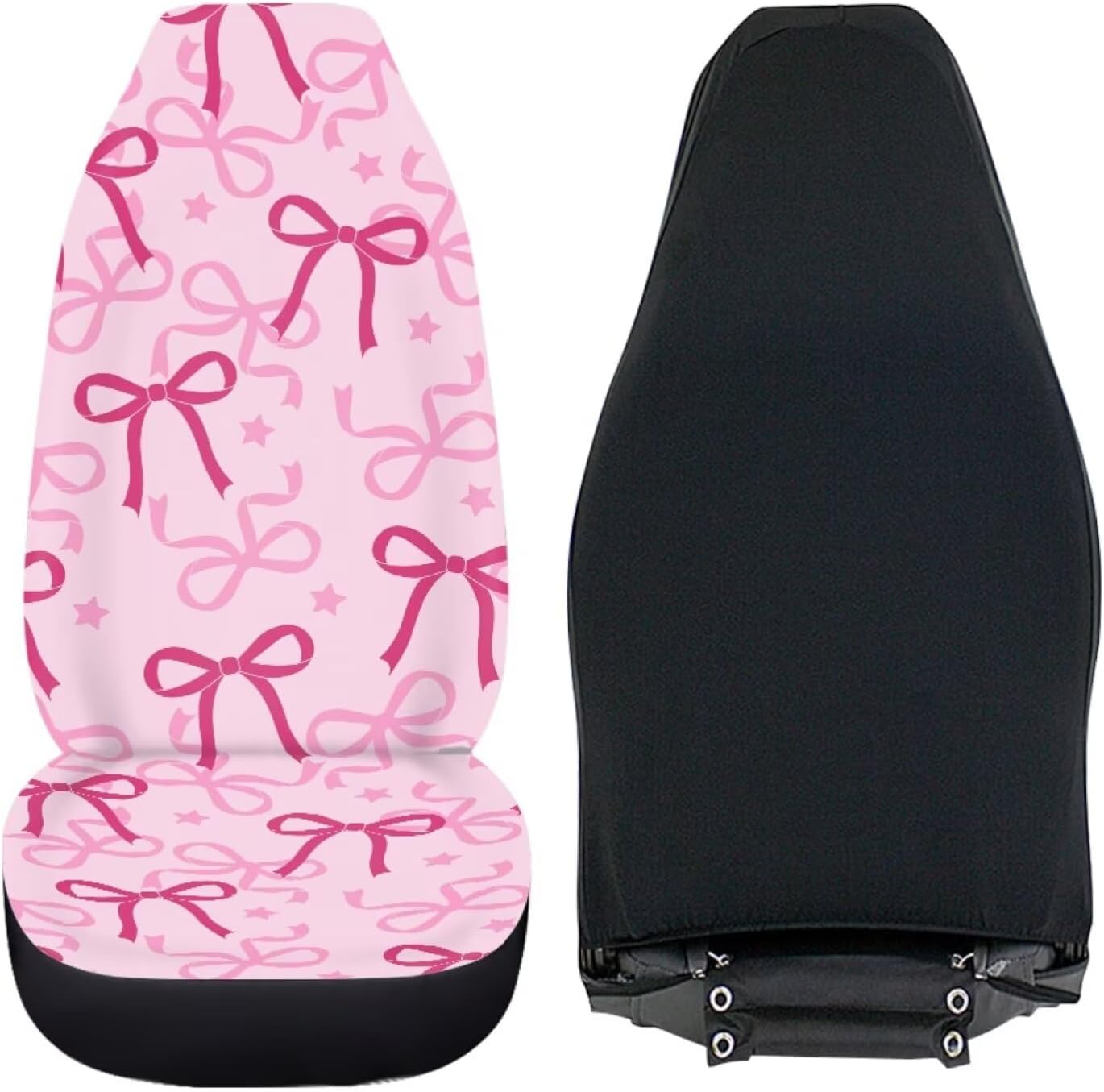 Pink Bow Print Car Seat Covers Front Seats Only for Women, 2 Piece Universal Washable High Back Bucket Seat Covers for Most Cars SUV Trucks, Cute Car Accessories for Girly Interior