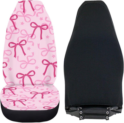 Pink Bow Print Car Seat Covers Front Seats Only for Women, 2 Piece Universal Washable High Back Bucket Seat Covers for Most Cars SUV Trucks, Cute Car Accessories for Girly Interior