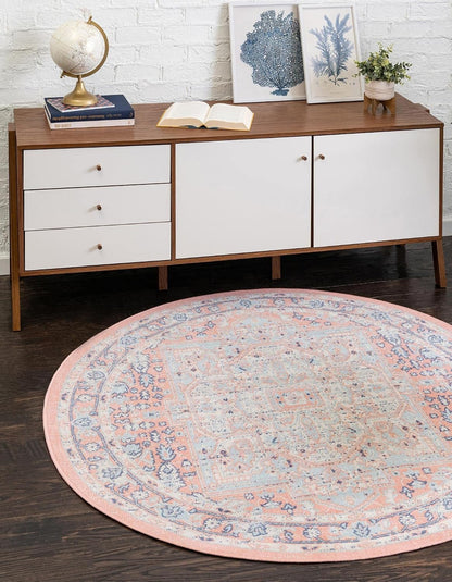 Whitney Collection Area Rug - Milano (3' 3" Round, Powder Pink/ Blue)