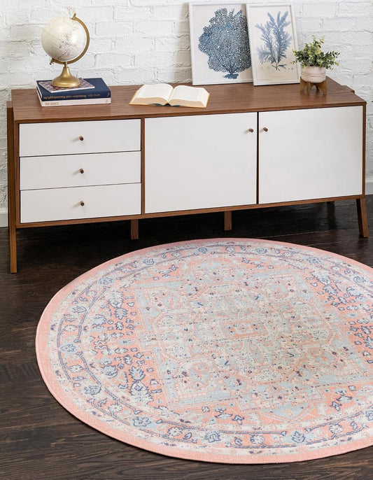Whitney Collection Area Rug - Milano (3' 3" Round, Powder Pink/ Blue)