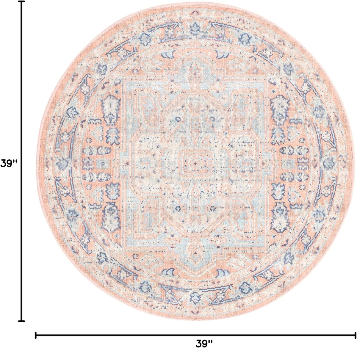 Whitney Collection Area Rug - Milano (3' 3" Round, Powder Pink/ Blue)