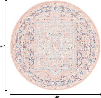 Whitney Collection Area Rug - Milano (3' 3" Round, Powder Pink/ Blue)