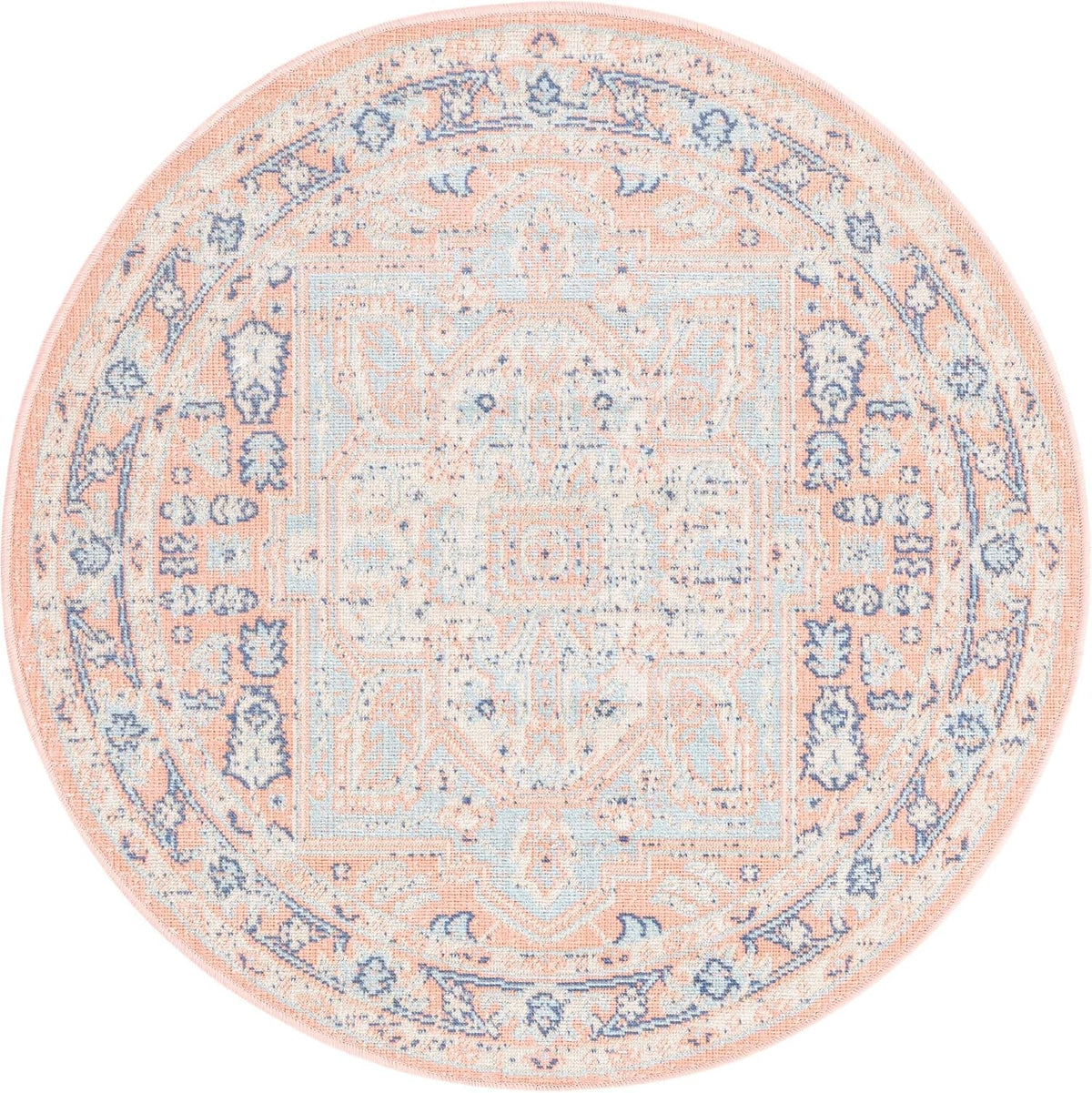 Whitney Collection Area Rug - Milano (3' 3" Round, Powder Pink/ Blue)