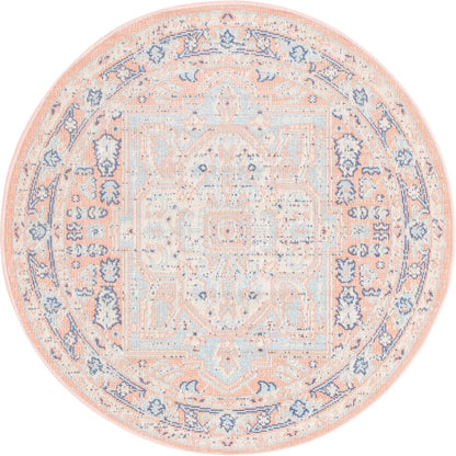Whitney Collection Area Rug - Milano (3' 3" Round, Powder Pink/ Blue)