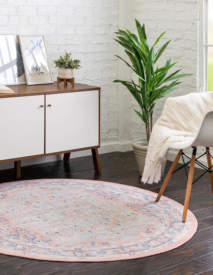 Whitney Collection Area Rug - Milano (3' 3" Round, Powder Pink/ Blue)