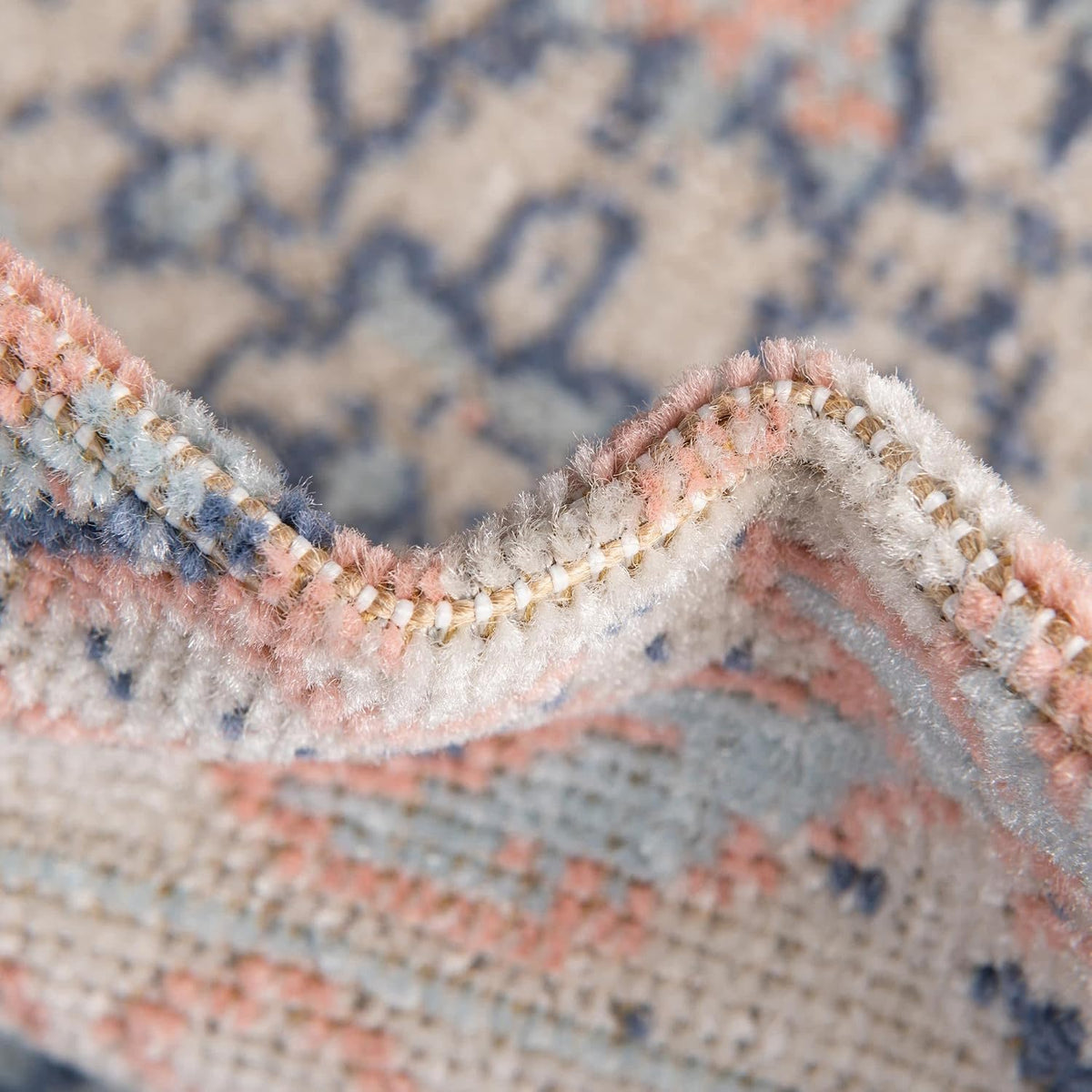 Whitney Collection Area Rug - Milano (3' 3" Round, Powder Pink/ Blue)