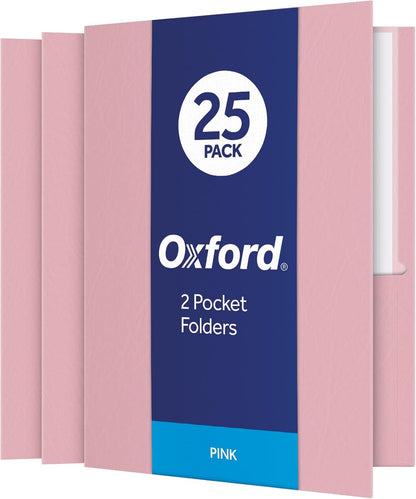 Twin-Pocket Folders, Textured Paper, Letter Size, Pink, Holds 100 Sheets, Box of 25 (57568EE)