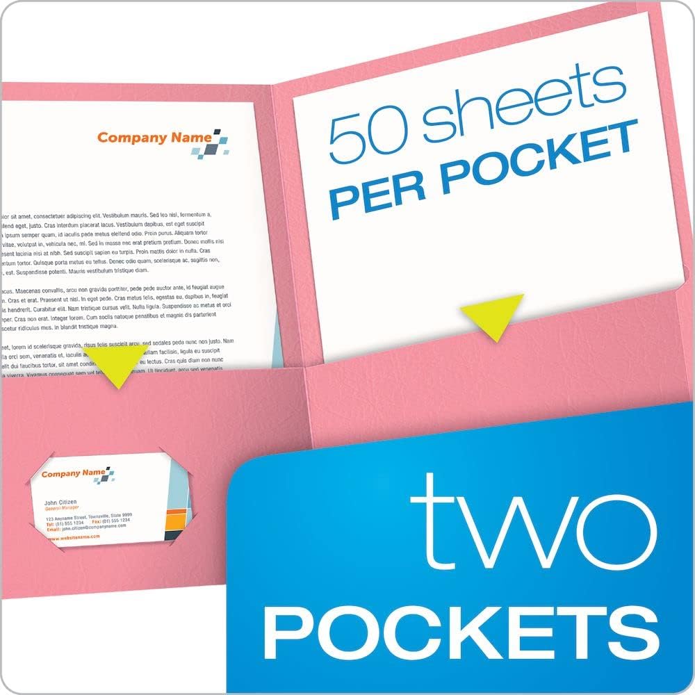 Twin-Pocket Folders, Textured Paper, Letter Size, Pink, Holds 100 Sheets, Box of 25 (57568EE)