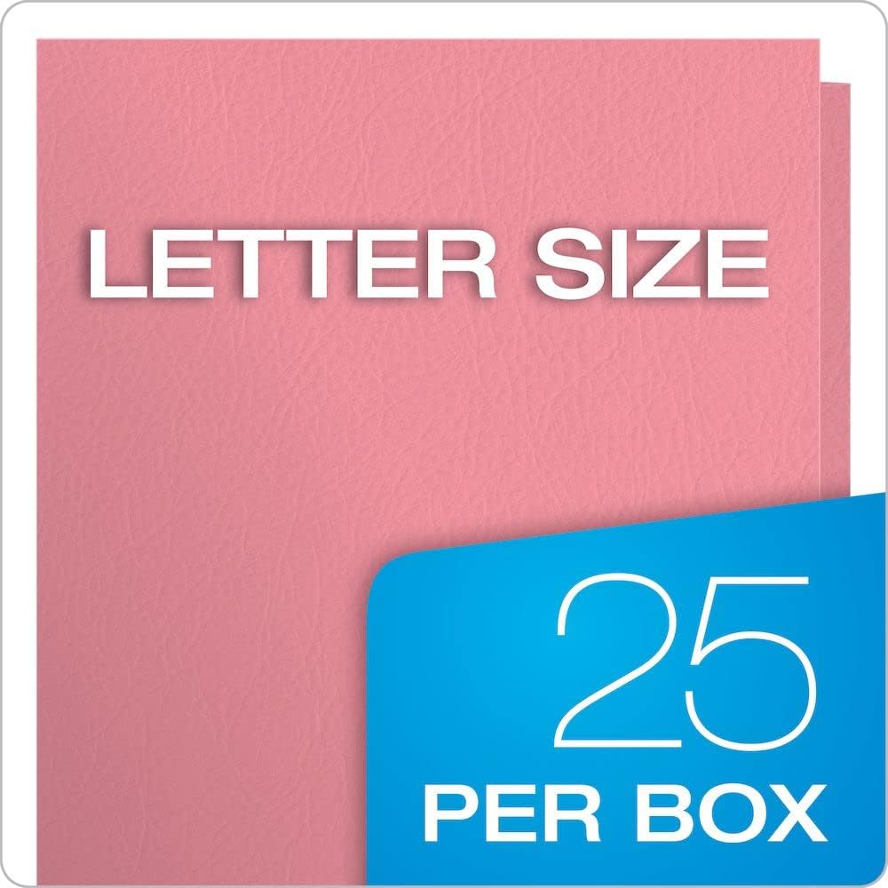 Twin-Pocket Folders, Textured Paper, Letter Size, Pink, Holds 100 Sheets, Box of 25 (57568EE)