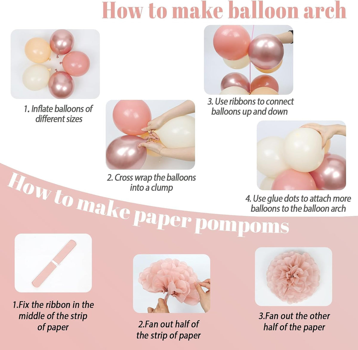 Pink Baby Shower Decorations with Dusty Light Pink Beige Gold Paper Pompoms