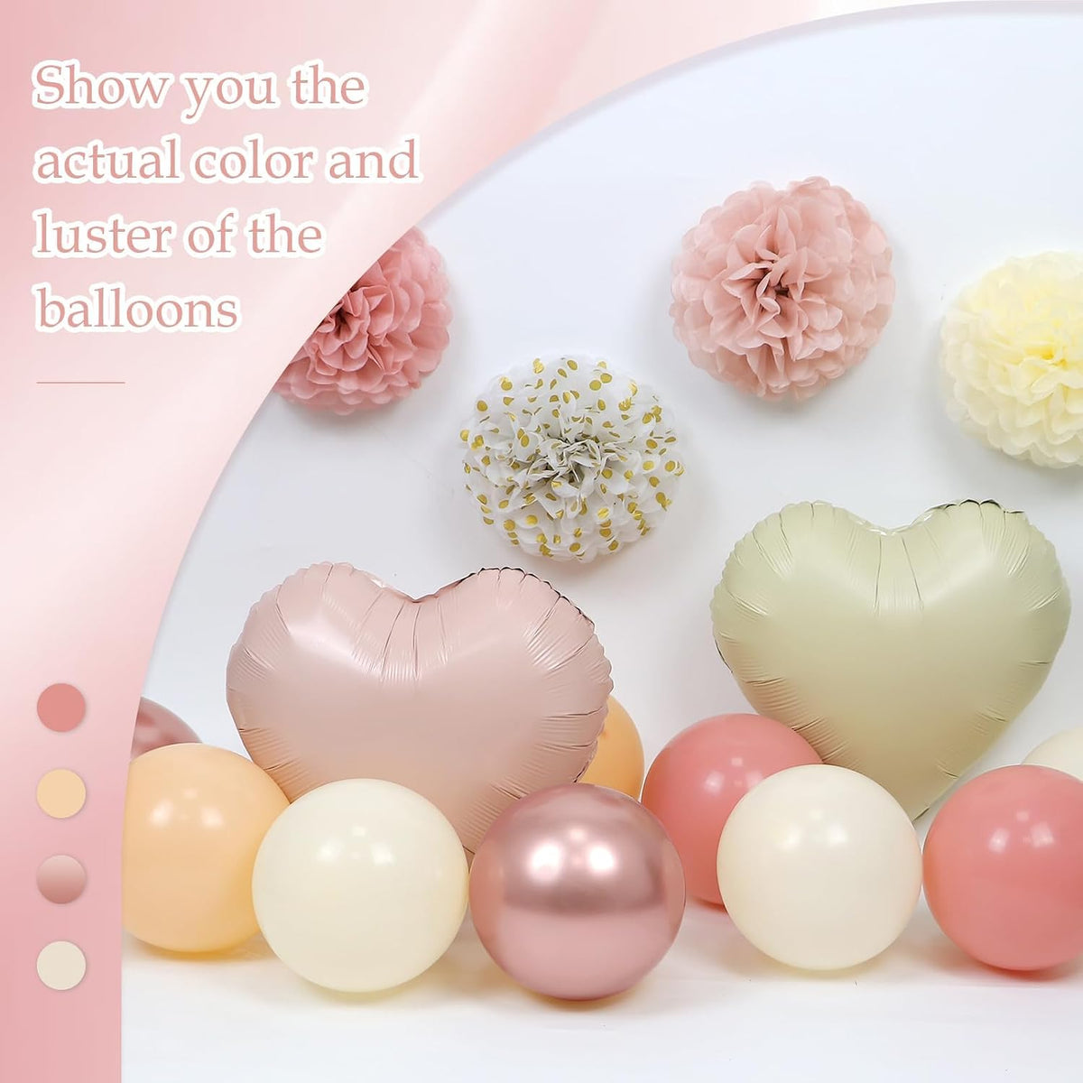 Pink Baby Shower Decorations with Dusty Light Pink Beige Gold Paper Pompoms