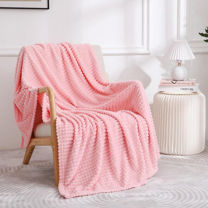 Fleece Throw Blanket Light Pink 50"×60" with Square Grid Design