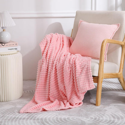 Fleece Throw Blanket Light Pink 50"×60" with Square Grid Design