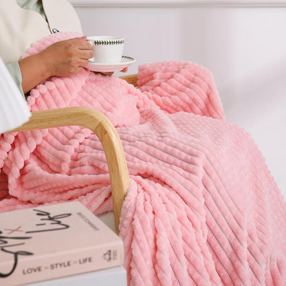 Fleece Throw Blanket Light Pink 50"×60" with Square Grid Design