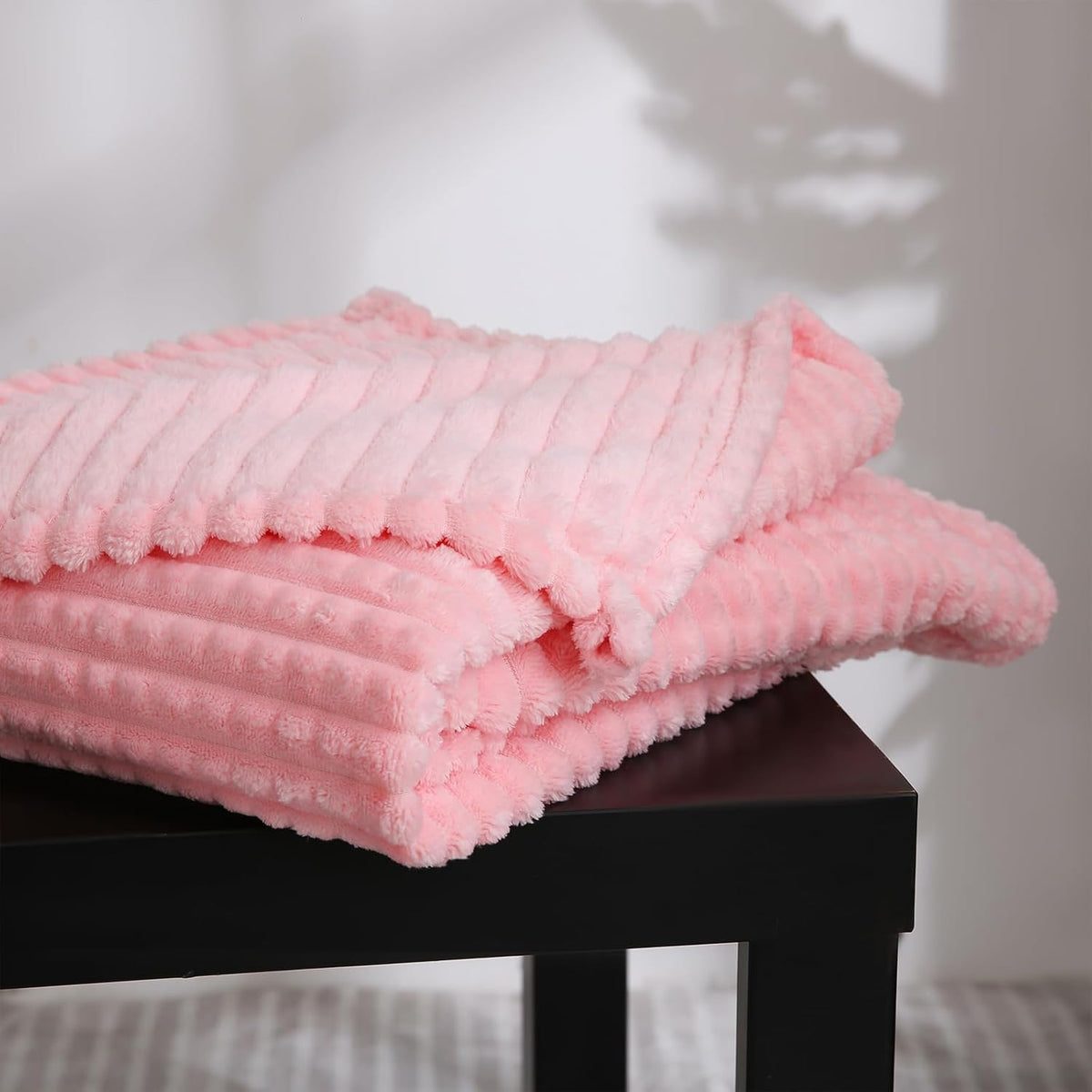 Fleece Throw Blanket Light Pink 50"×60" with Square Grid Design