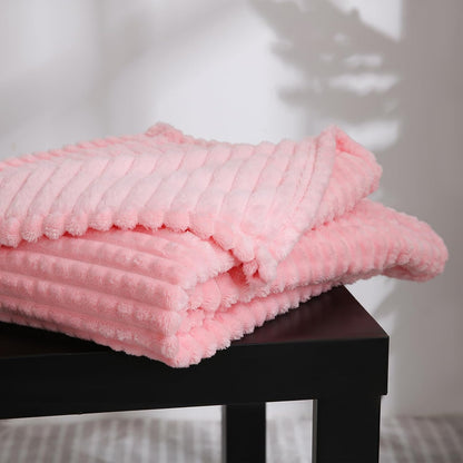 Fleece Throw Blanket Light Pink 50"×60" with Square Grid Design