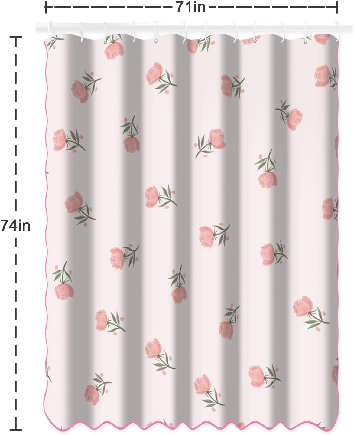 Floral Scalloped Shower Curtain with 12 Hooks 71x74Inches