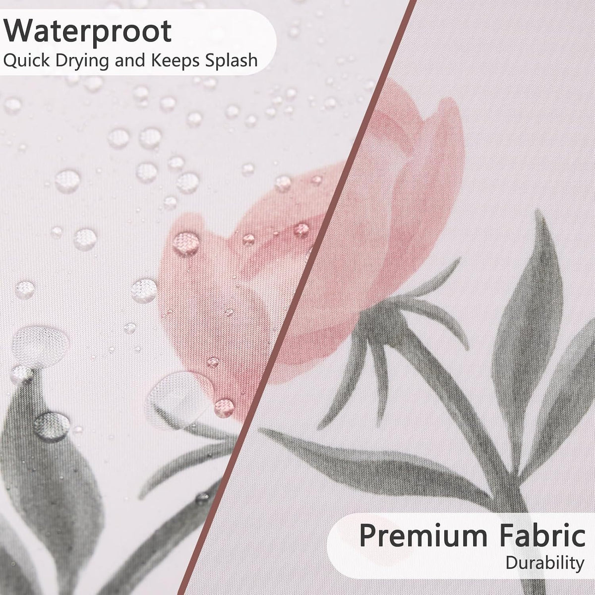 Floral Scalloped Shower Curtain with 12 Hooks 71x74Inches