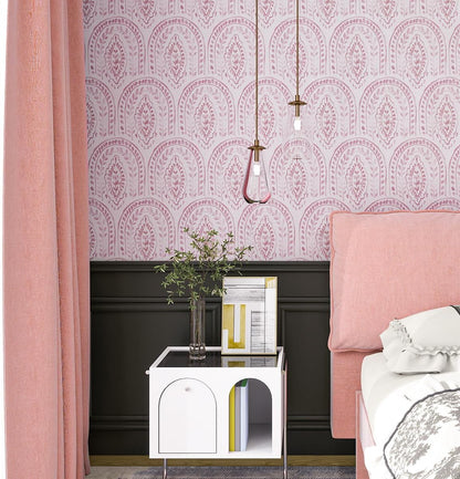 Boho Leaves Peel and Stick Wallpaper, Pink,17.7 x 118.1 in
