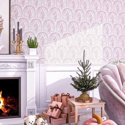 Boho Leaves Peel and Stick Wallpaper, Pink,17.7 x 118.1 in