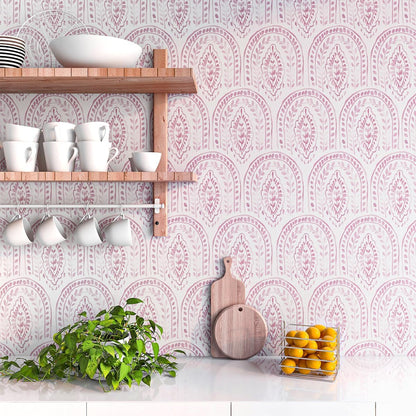 Boho Leaves Peel and Stick Wallpaper, Pink,17.7 x 118.1 in