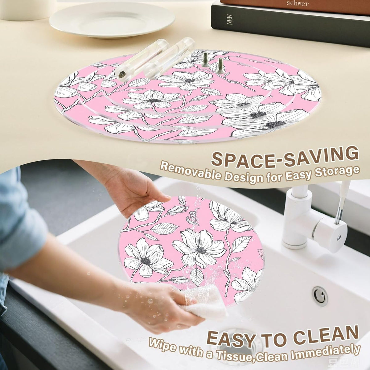 White Floral Light Pink 3 Tier Cupcake Stand Tea Party Cup Cake Tower Acrylic Display Serving Donut Stands for Dessert Holder Table Print Graduation