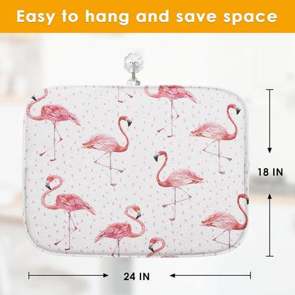Sanwarm Absorbent Dish Drying Mat for Kitchen Counter, 18" x 24", Flamingo