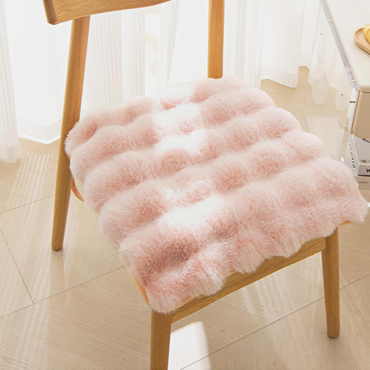 Square Faux Fur Seat Cushion, Faux Rabbit Fleece Chair Pad, Winter Thick Plush Cushions for Dining Chairs, Comfy Lazy Sofa Office Floor Pillow, Cute Bedroom Decor(Pink,2pc/19.7×19.7inches)