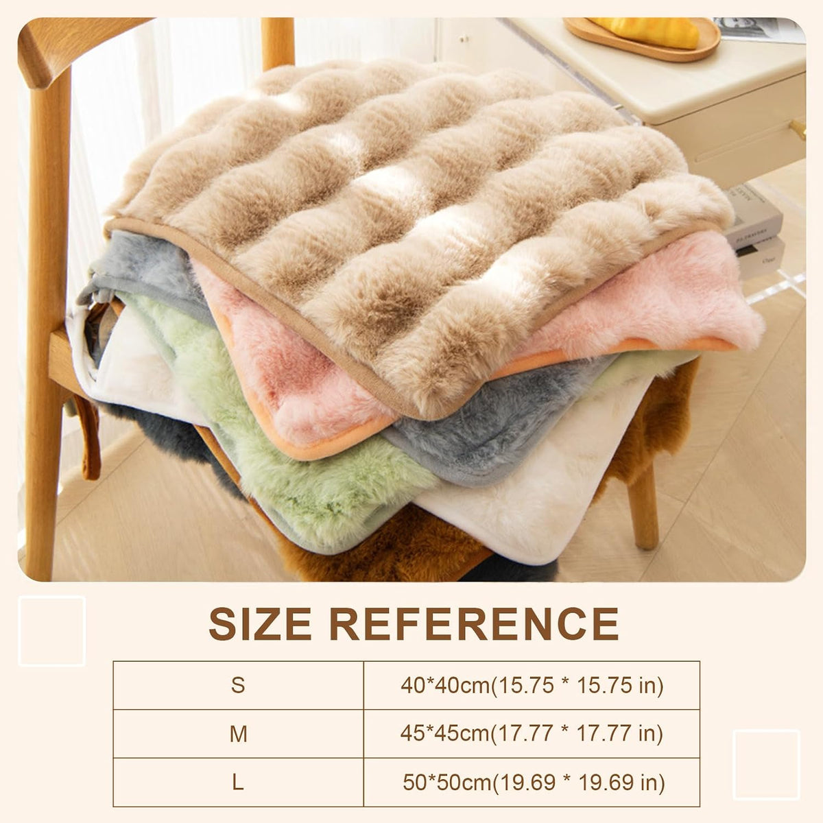 Square Faux Fur Seat Cushion, Faux Rabbit Fleece Chair Pad, Winter Thick Plush Cushions for Dining Chairs, Comfy Lazy Sofa Office Floor Pillow, Cute Bedroom Decor(Pink,2pc/19.7×19.7inches)