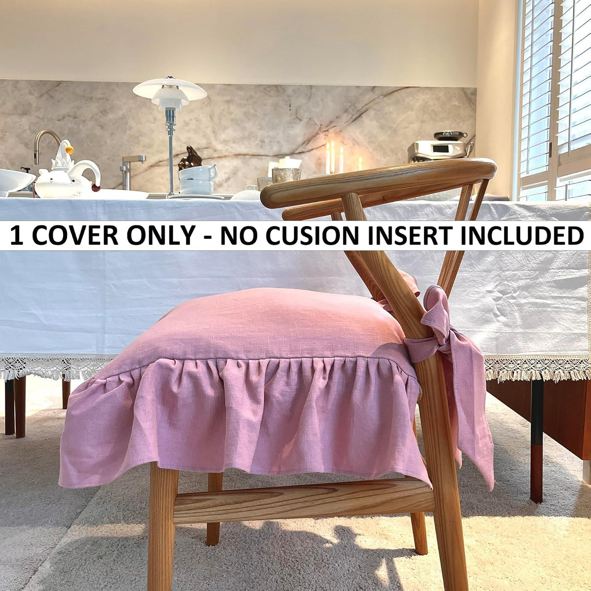 Ruffled Chair Pad Cover with Ties, 17.5" x 17.5", Indian Pink