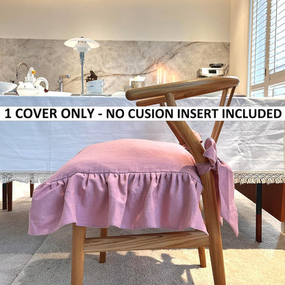 Ruffled Chair Pad Cover with Ties, 17.5" x 17.5", Indian Pink