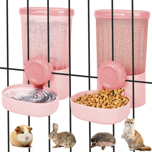 35oz Rabbit Feeder Guinea Pig Water Bottle,Hanging Automatic Food Water Dispenser,Food Feeder for Ferret Guinea Pig Rabbit Cat Bunny Cage Accessories,Pink